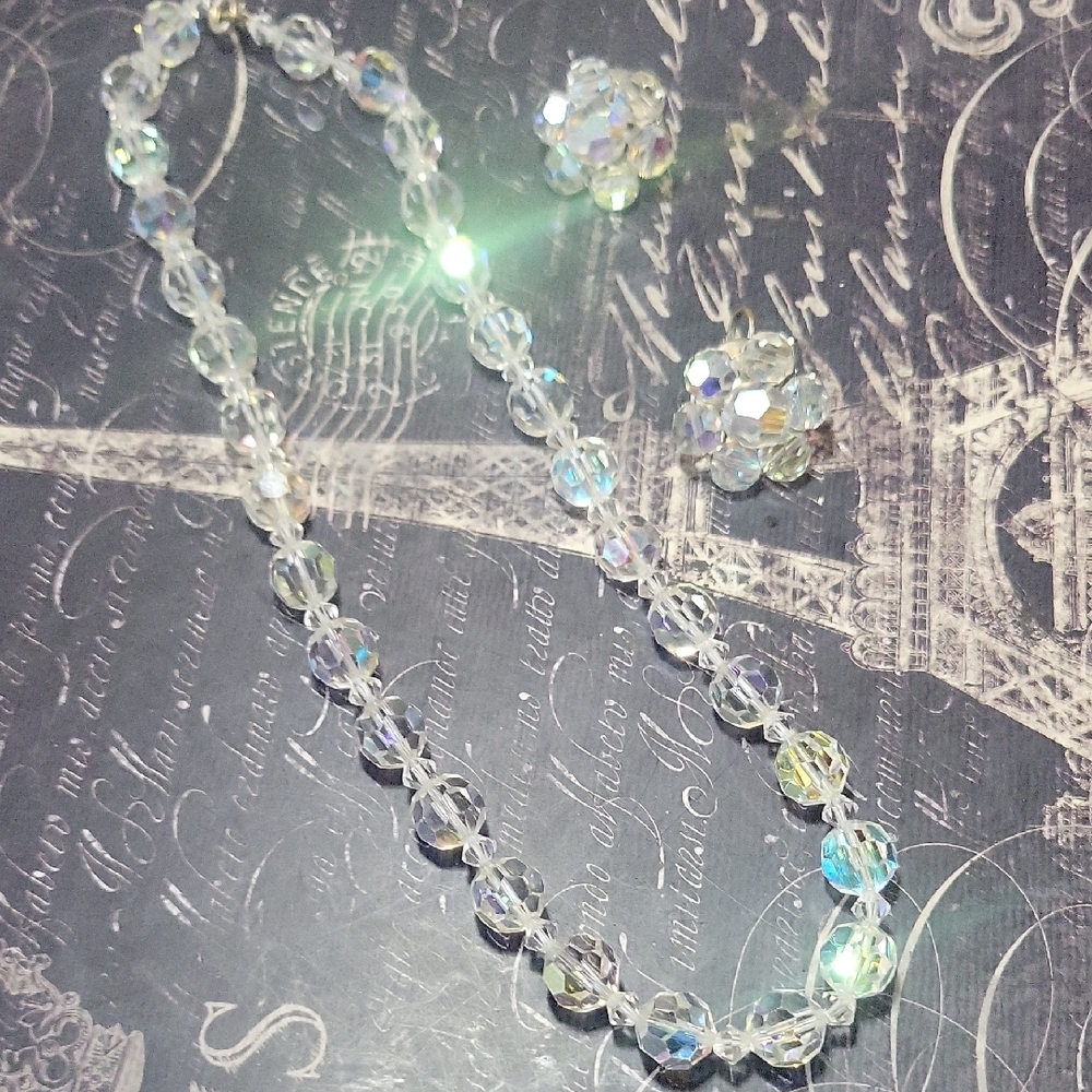 Antique Crystal Necklace and Clip on  Earring Set